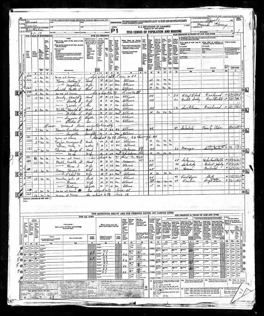 US Census 1950 Centralia Illinois Brady Family