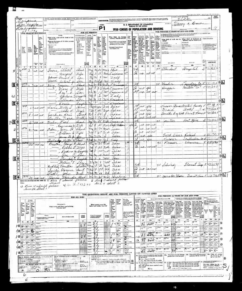 1950 US census Los Angeles alifornia Billy Preston family