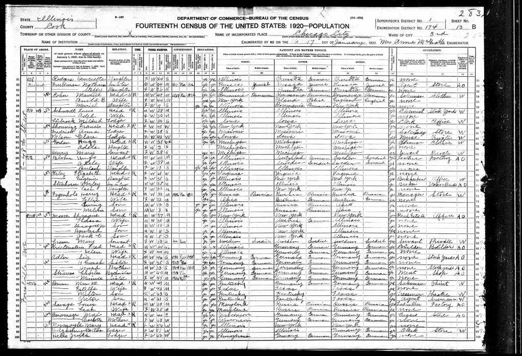 1920 census Chicago. Clayton Moore family