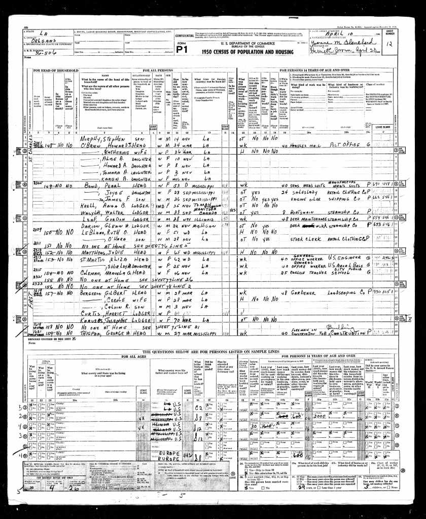 1950 New Orleans Census Anne Rice (Howard O'Brien)