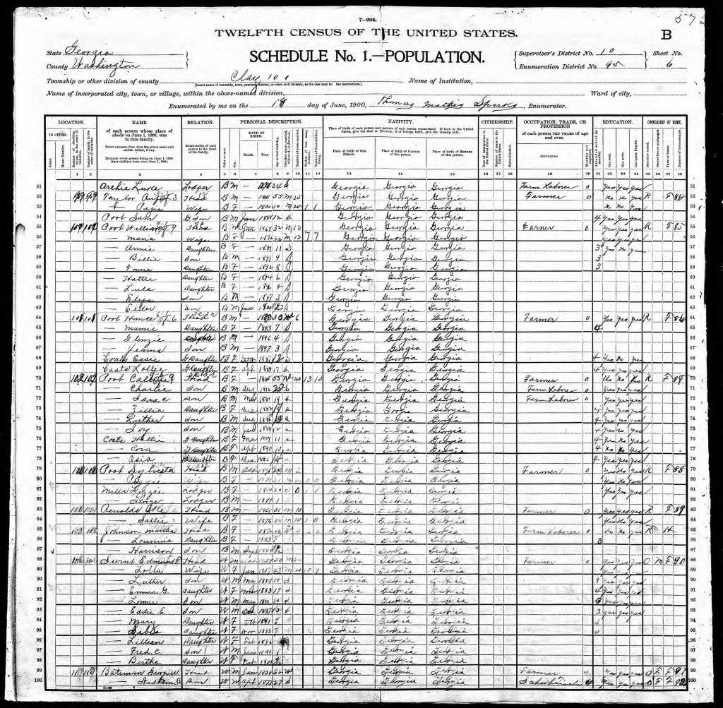 1900 census Clay GA. Poole family (Elijah Muhammad)
