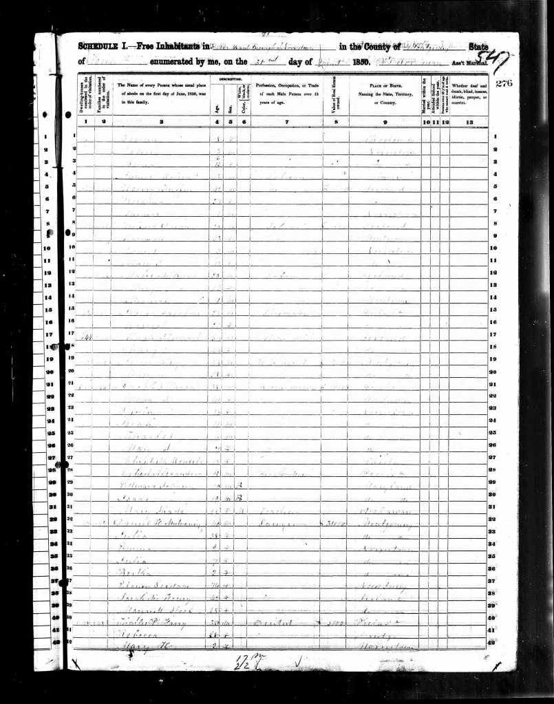1850 census Montgomery PA Mary Shadd (listed as Mary Shade)