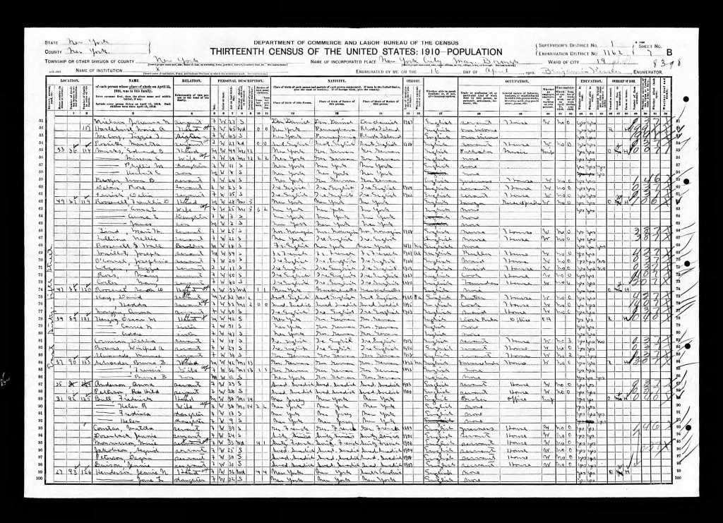 1910 US census Manhattan Anne Eleanor Roosevelt