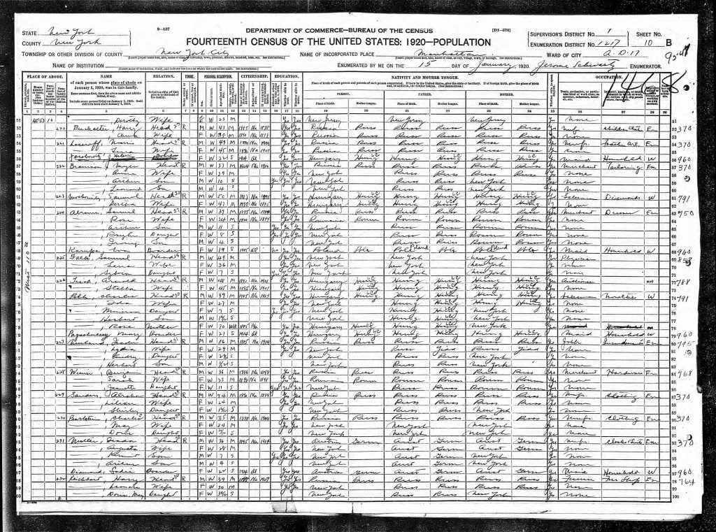 1920 Manhattan census  Arthur Miller